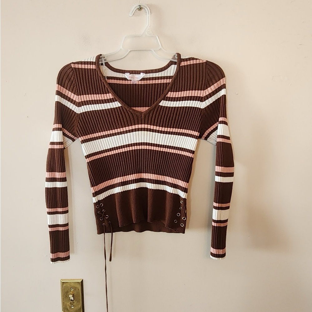 No boundaries brown stripped long sleeve top size juniors xxl